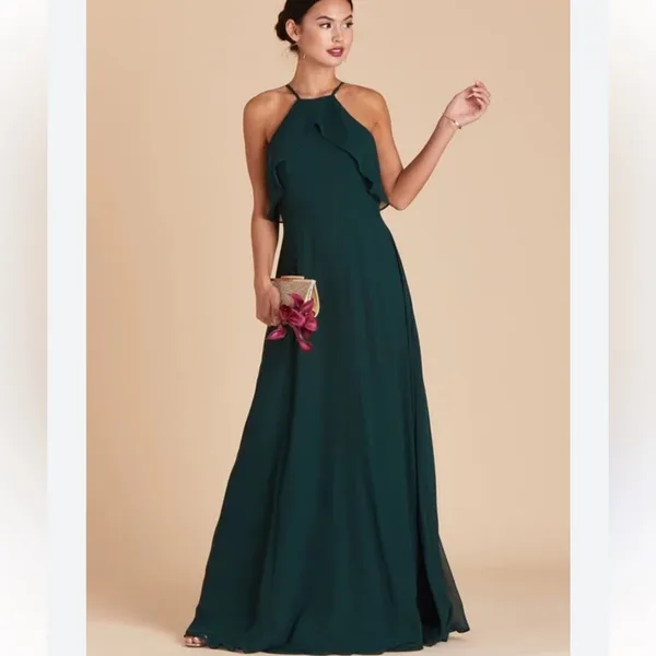 Birdy Grey Emerald Green Jules Chiffon Maxi Dress Womens M Bridesmaid Winter NEW - Image 2