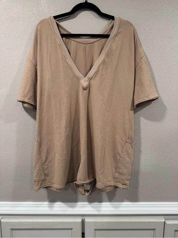 Free People Hot Shot Tee Romper Mocha Latte - Image 3