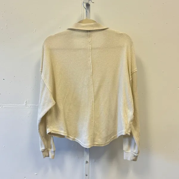 Better Together Cream Waffle Knit Lounge Pajama Set Henley Top Wide Leg Pants XS - Image 6