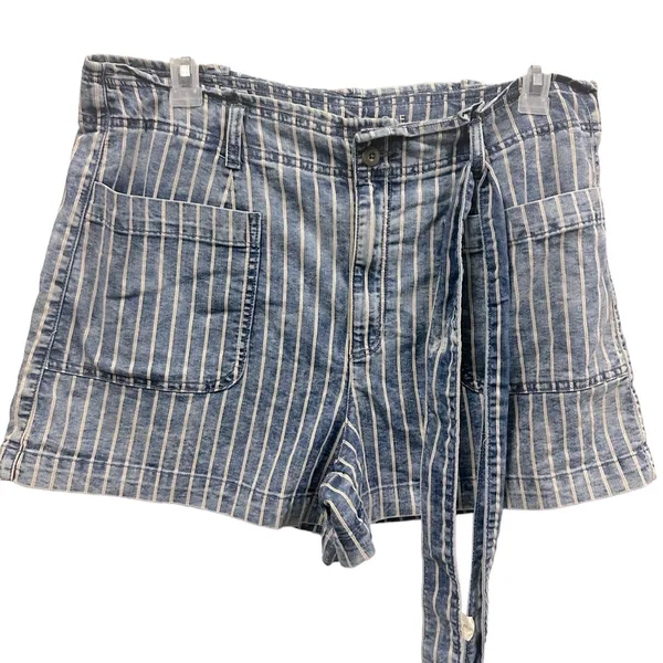 American Eagle Outfitters High Rise Tie Belted Striped Jean Shorts Plus Size 14 - Image 7