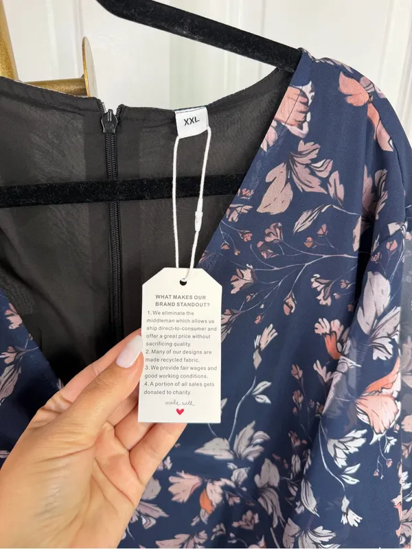 Boutique Navy Floral Flutter Sleeve Tiered Maxi Dress XXL NWT - Image 7