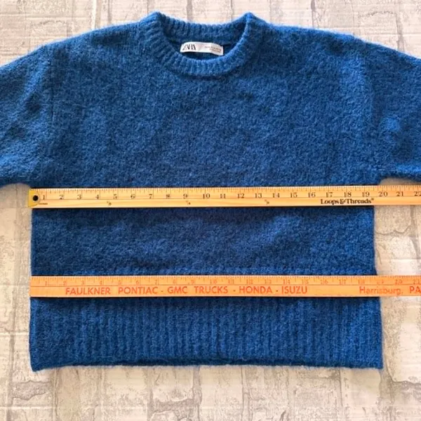 Zara Blue Short Sleeve Fuzzy Knit Alpaca Wool Blend Cropped Sweater Top Sz M - Image 7