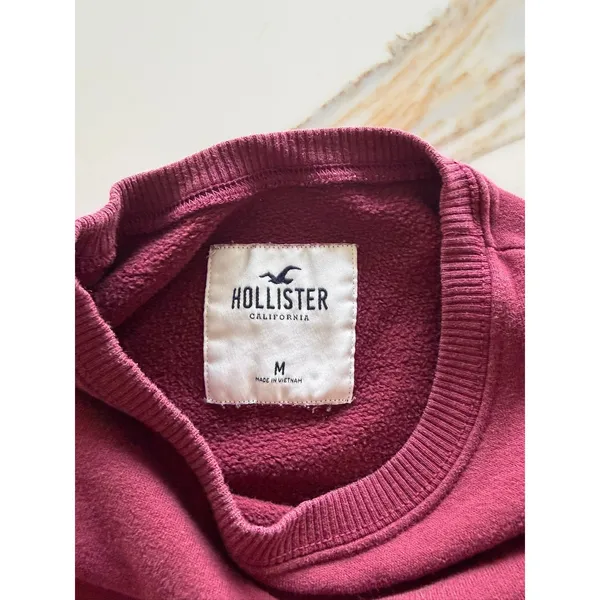 Hollister California Cropped Sweatshirt‎ Burgundy Maroon Logo Pullover Medium - Image 3