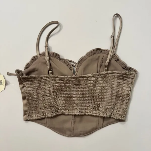 Altar'd State Taupe Satin Lace-Up Bustier Crop Top in Taupe Size Small NWT - Image 3