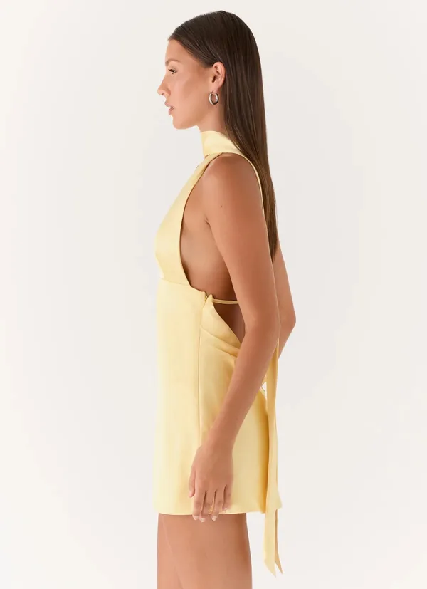 Peppermayo Alicia Satin Halter Mini Dress Yellow - Image 3