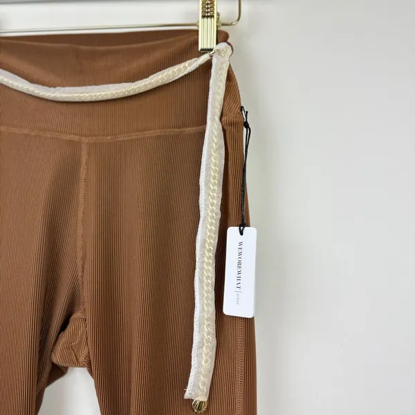 WeWoreWhat Chain High Rise Legging Ribbed Brown Stretch Athleisure Small NWT - Image 7