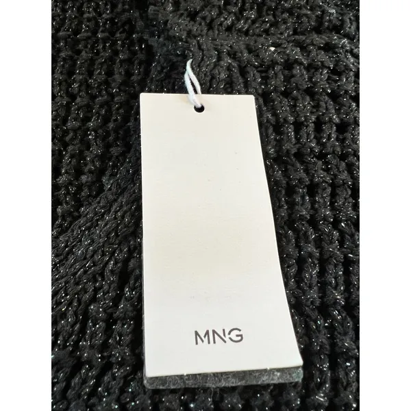 Mango Black Metallic Knit Halter Mini Dress XS Open Crochet Shimmer - Image 13