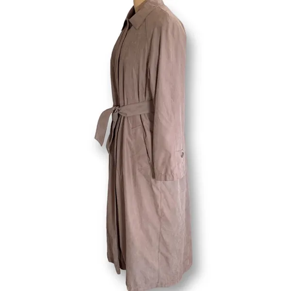 Vintage 90s London Fog Tan Faux Suede Belted Trench‎ Coat Women’s Size 6 Classic - Image 7