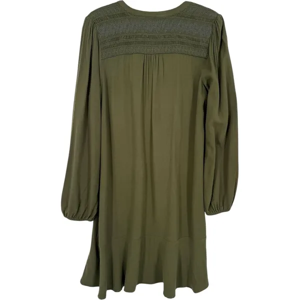 Anthropologie Maeve‎ Ragonda Tunic Dress Moss Green Smocked Long Sleeve Size 12 - Image 5