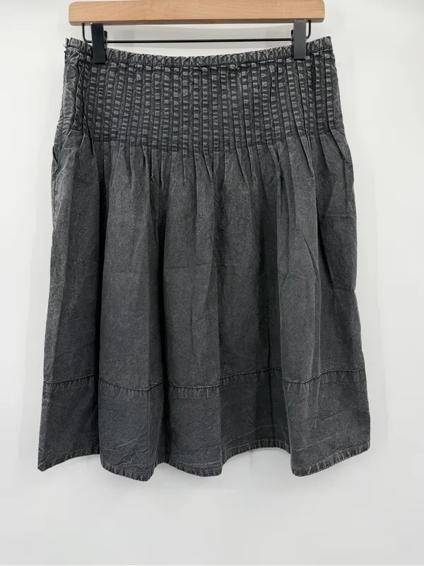 Free People Peyton Pintuck Midi Skirt 4 Washed Black Pleated Cotton $128 - Image 4