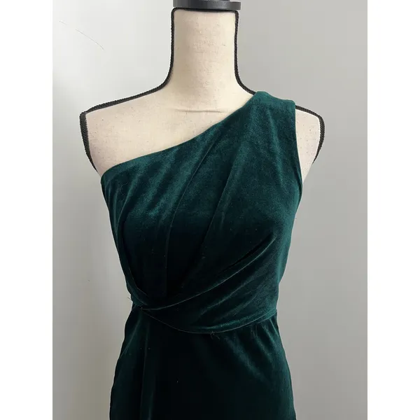 Lulus Velvet One Shoulder Dress XS Jewel Tone Emerald Green Pleated Cocktail NWT - Image 2