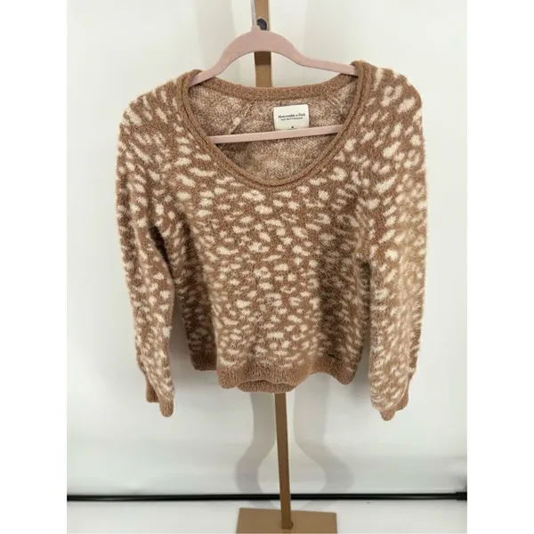 Abercrombie & Fitch Leopard Print Sweater Women Medium Soft A&F V Neck - Image 6