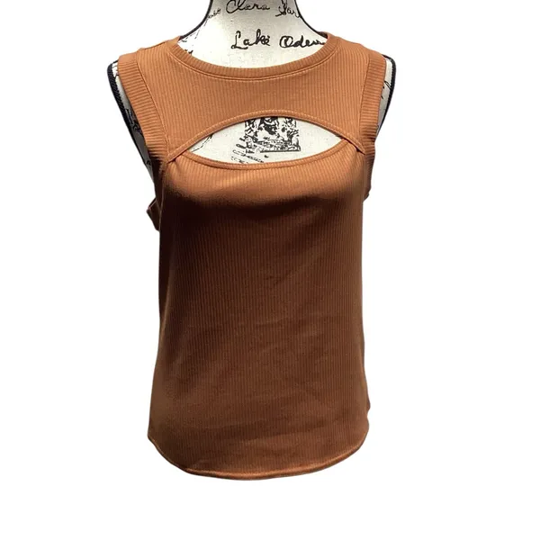 Terea Ava Ribbed Cut out tank Terracotta Size Large - Image 4