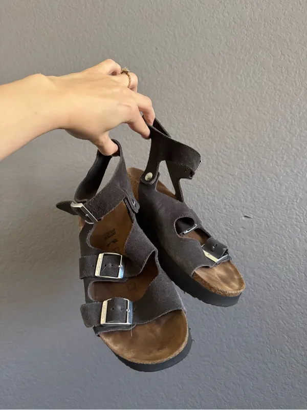 Birkenstock Papillio Linea Gladiator Sandals Wedge Strap Sz 7 Gray - Image 2