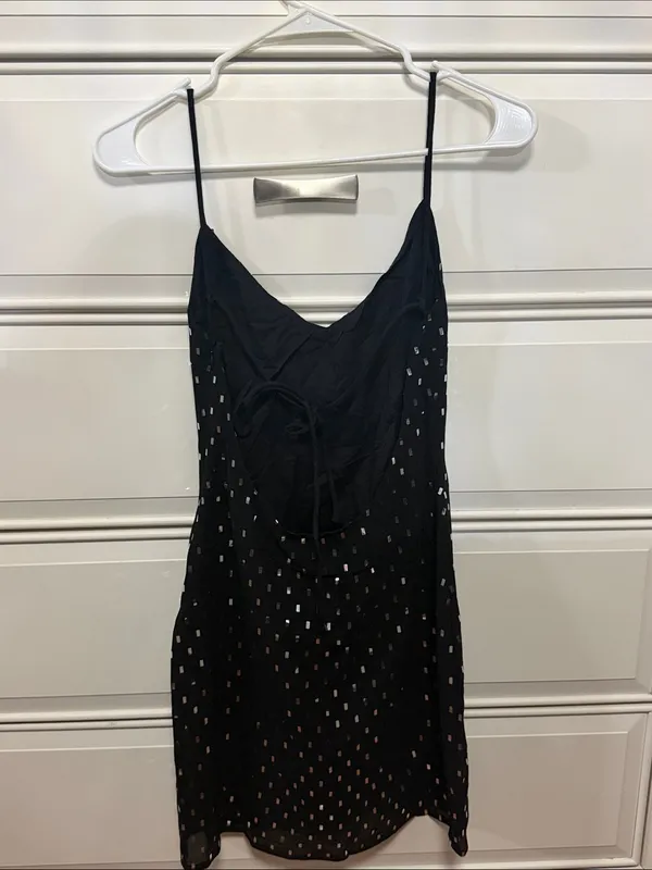 Salty Black Mini Slip Dress with Silver Accents - Image 2