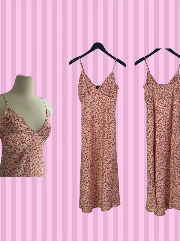 Oak and trellis Pink Floral Silky satin Dress - Image 3