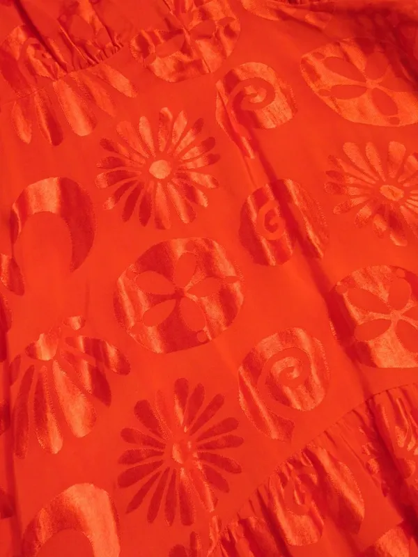 NWT Anthropologie x FARM Rio Red Satin Long-Sleeve V-Neck Jacquard Maxi Dress M - Image 9