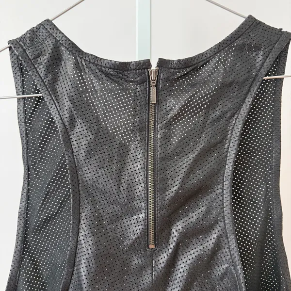 Anine Bing sz XS Black Perforated 100% Lambskin Leather Tank Top Back‎ Zip Goth - Image 7