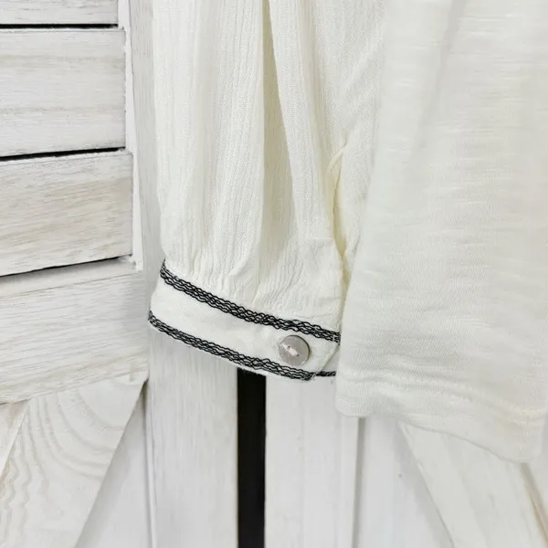 Fat‎ Face Martha Boho Embroidered V Neck Slub Knit Shirt Cream 12 Long Sleeve - Image 7
