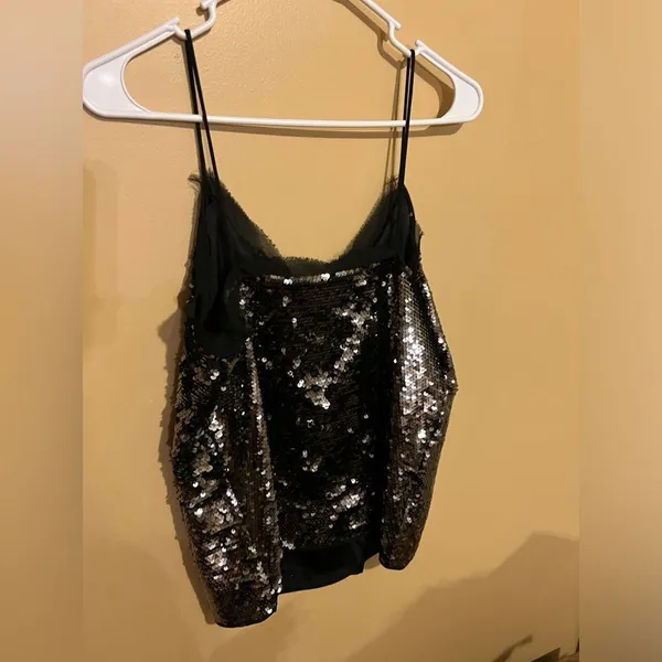 WDNY Cami Sequin Party Top Spaghetti Straps V Neck Size M Metallic NWT - Image 13