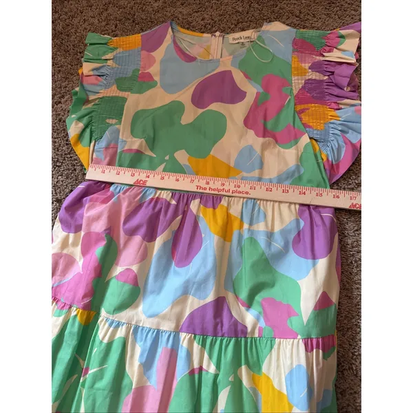 Peach Love Flutter Sleeve Tiered Poplin Floral Maxi Dress Size Small - Image 4