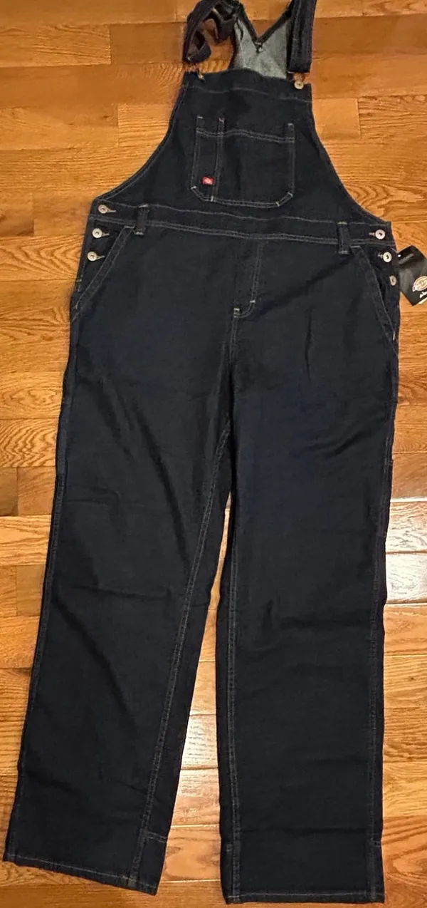 Dickies dark-wash loose straight- baggy leg fit denim carpenter bib overalls,XS - Image 9