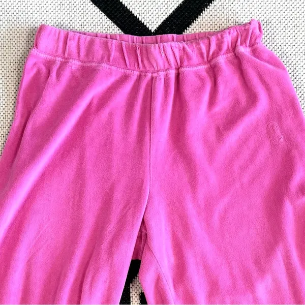 Lonely Ghost Y2K Pink Velour Rhinestone Wide Leg Tracksuit Pants Medium - Image 13
