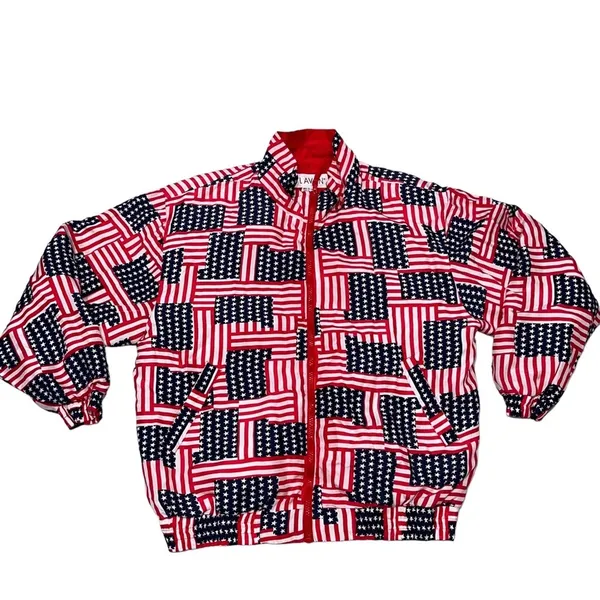 Vintage Lavon American Flag Silk Windbreaker Jacket size Medium - Image 3