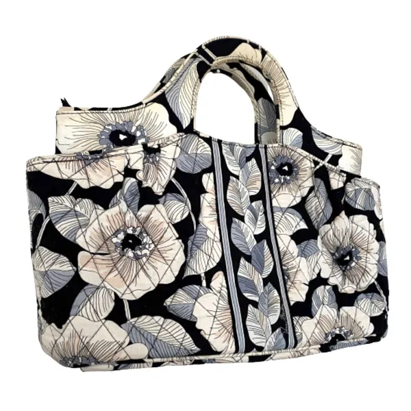Vera Bradley Camellia Floral Black White Top Handle Tote Handbag Zip Pocket - Image 4