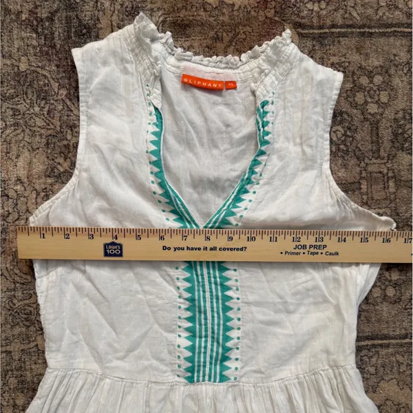 Tuckernuck Oliphant Holland Yoke Print Mini Dress White XS Sleeveless Boho - Image 6
