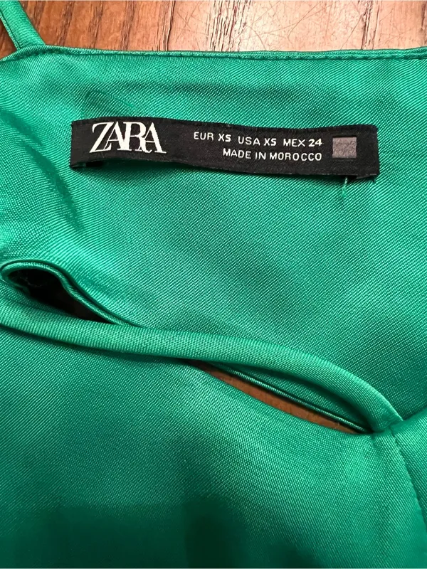 ZARA Asymmetric Cut Out‎ Satin Effect Midi Dress Side Slit Emerald Green Size XS - Image 14
