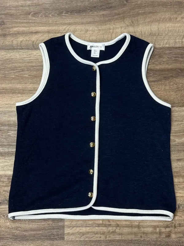 Bailey 44 Gold Button Navy Blue Vest Women’s Large - Image 3