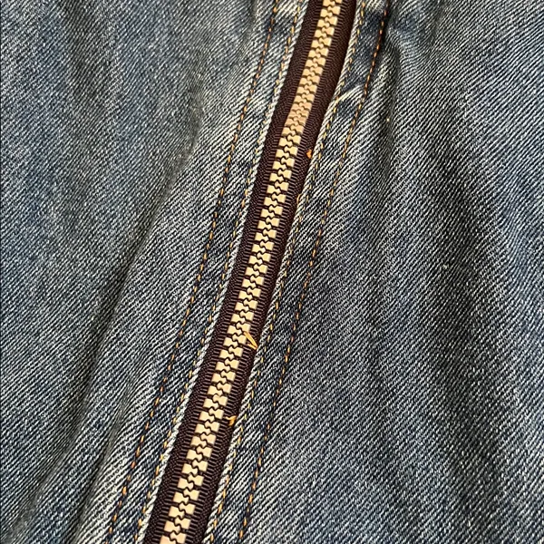 Vintage Y2K On Fire Denim Overall Dress Zipper Pockets Medium - Image 3