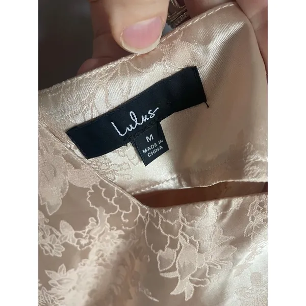 Lulus Calla Love champagne floral jacquard satin slip midi dress sz Medium - Image 3