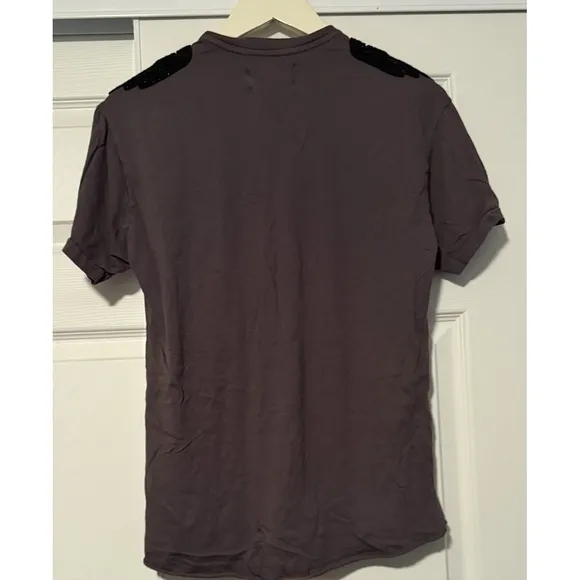 SANDRINE ROSE Women's Gray The Vintage Crew‎ Tee Shirt Embroidered Festival - Image 2