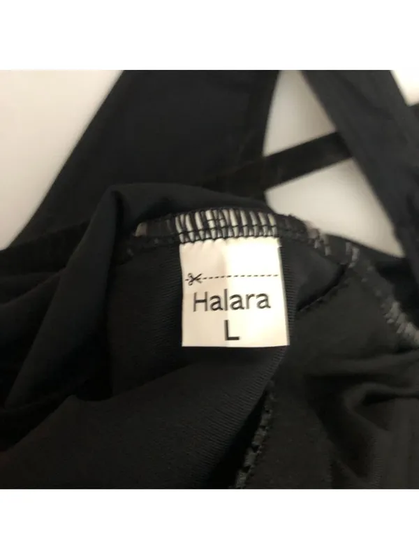 Halara Black Sleeveless Ruched Faux Wrap Mini Dress With Tie Detail Size L - Image 3