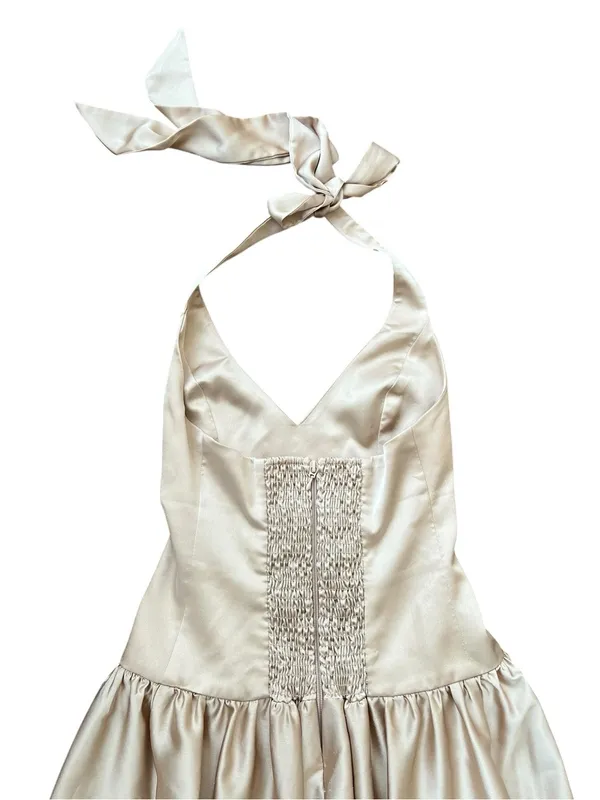 Show Me Your MuMu SMYM Eliza Champagne Luxe Satin Drop Waist Halter Neck Dress - Image 7
