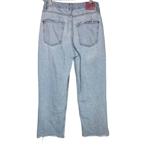 ZARA Vintage Relaxed Style High Rise Wide Leg Raw Hem Casual Cotton Jean 4 Blue - Image 4