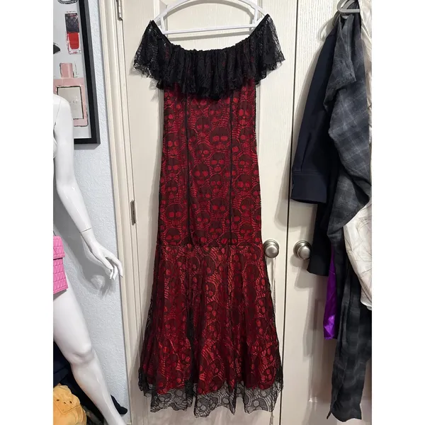 Spirit Halloween Red Lace Skull Mermaid Costume Dress Gothic Lolita La Catrina - Image 2