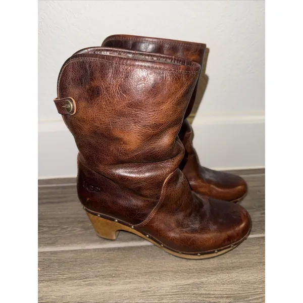 UGG Australia Lynnea II Leather Clog BOOTS Leather Fold Sz 7 Sheepskin‎ Lined - Image 3