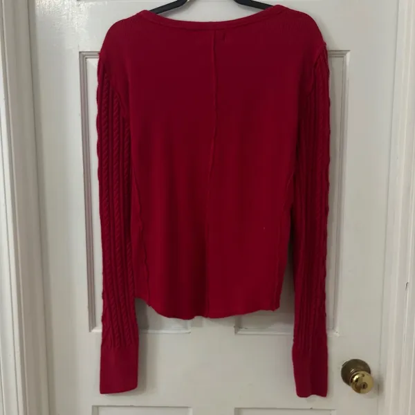 Lucky Brand Cable Knit Sleeve Thermal Henley Top M Red Cotton Boho Gorpcore Fall - Image 4
