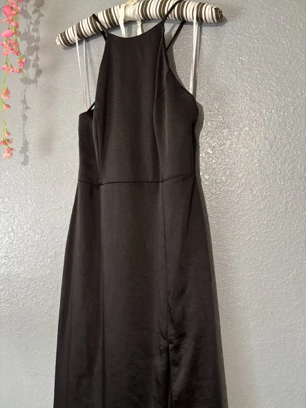 Lulu’s Black Satin Halter Maxi Dress • Size Medium - Image 3