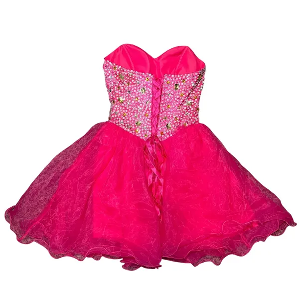 Dress Women Size 4 Strapless Evening Gown Pink Multicolor Rhinestone Gala - Image 5