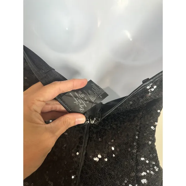 Leg Avenue Women Black Sequin Corset Top Sweetheart Neck Medium Strapless Zipper - Image 5