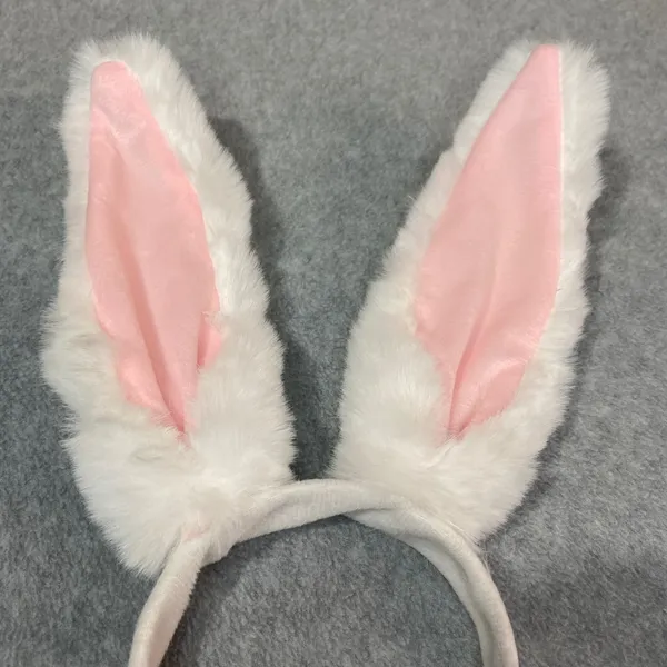 Bunny Ears Headband Poseable Plush White‎ Pink Faux Fur Easter Costume Party New - Image 4