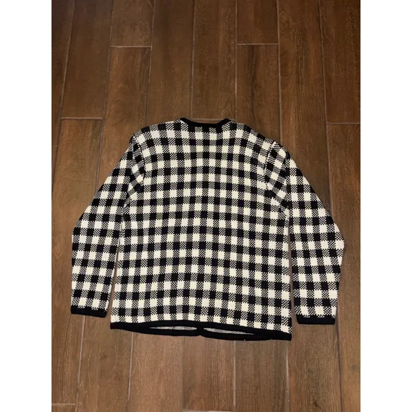 Liz Baker Cardigan L Black White Gingham Check Gold‎ Button Retro Dark Academia - Image 8