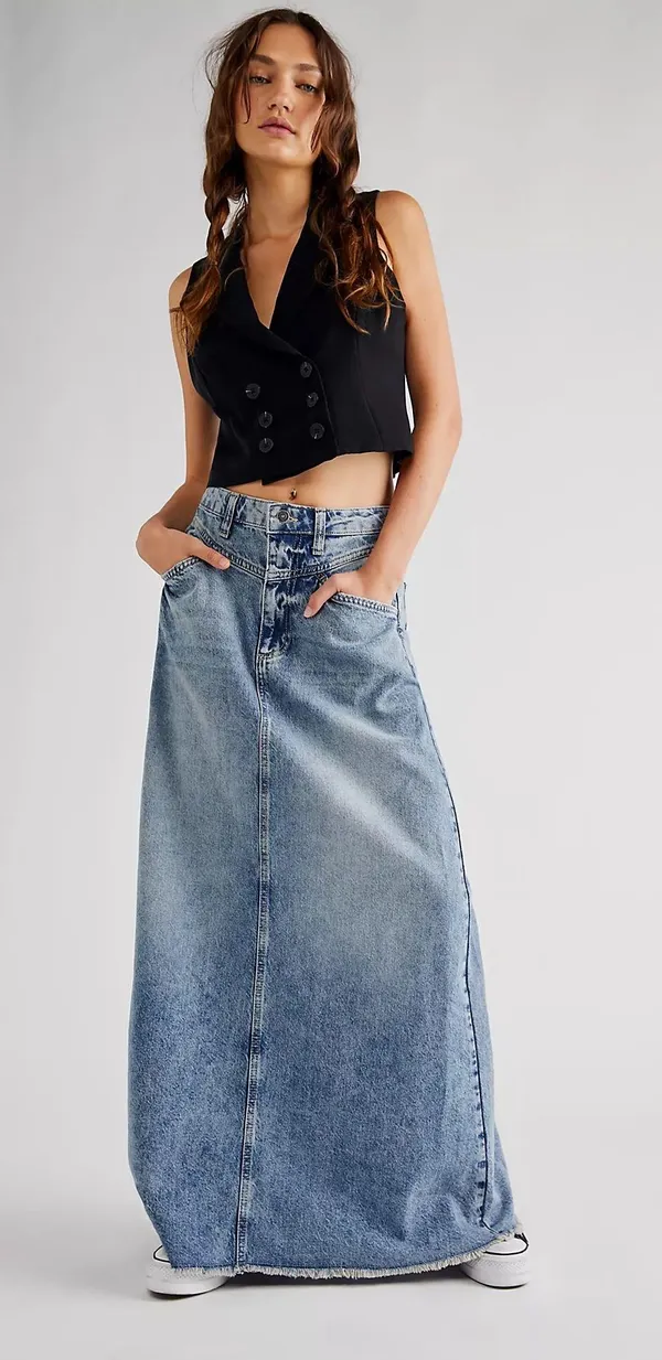 Free People Come As You Are Denim Maxi Skirt - Image 3
