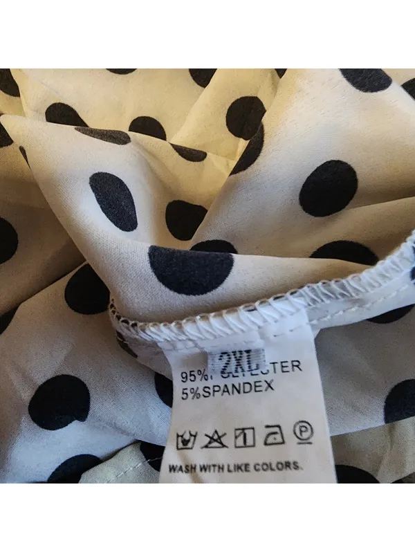 Retro Stage 60's Style Polka Dot Puff Sleeve Dress in Beige and Black, Size 2XL - Image 7