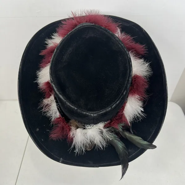 Bailey 7 1/8 Cowboy Hat U-Rollit Feather Trim Vintage Western Black Burgundy - Image 6