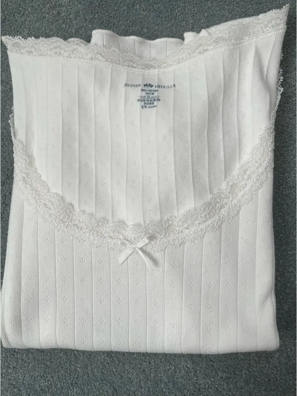 Brandy Melville White Lace Trim T-shirt - Image 6